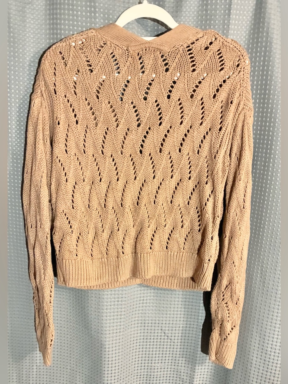 Bailey 44 V-Neck Open Knit Sweater Sz M Beige Brown Cotton Silk Blend Basic - Picture 3 of 11
